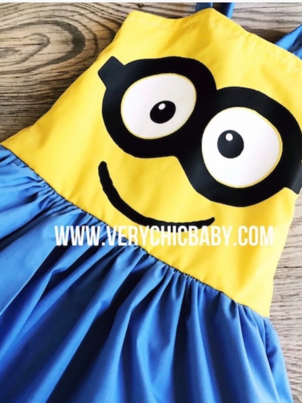 Yellow Minion Face Dress with Blue Skirt + Headband